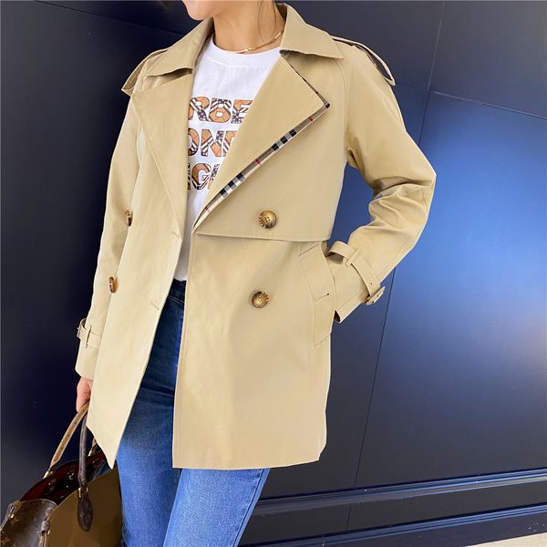 

women's trench coats short classic windbreaker waterproof british high-end english style autumn winter gabadian solid color size coat j, Tan;black