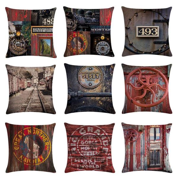 

vintage steam train designs cushion cover industrial revolution cotton linen car seat pillowcase 45x45cm board pillow cushion/decorative
