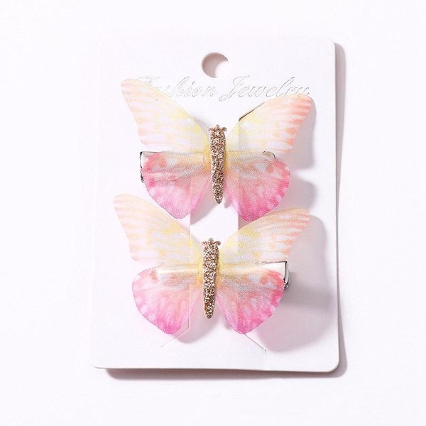 

2pcs/set girls butterfly hair clip colorful dream 3d butterfly barrettes kids bow headdress children cute designer hair clips, Slivery;white