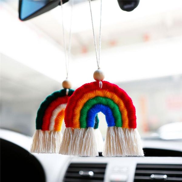 

interior decorations handmade hanging ornament home decor boho car mirror rainbow wooden bead braids