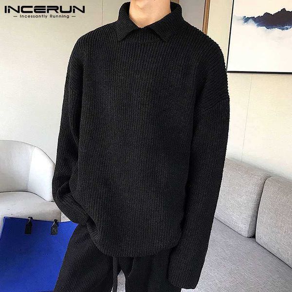

incerun men's long sleeved sweater, simple, loose, comfortable, fashionable, casual, easy to match, s-5xl 2021, Black