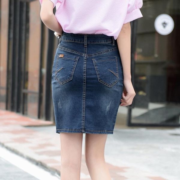

skirts arrival summer fashion super large thin high waist slim package hip split elastic half skirt jeans women size 30-38 40, Black