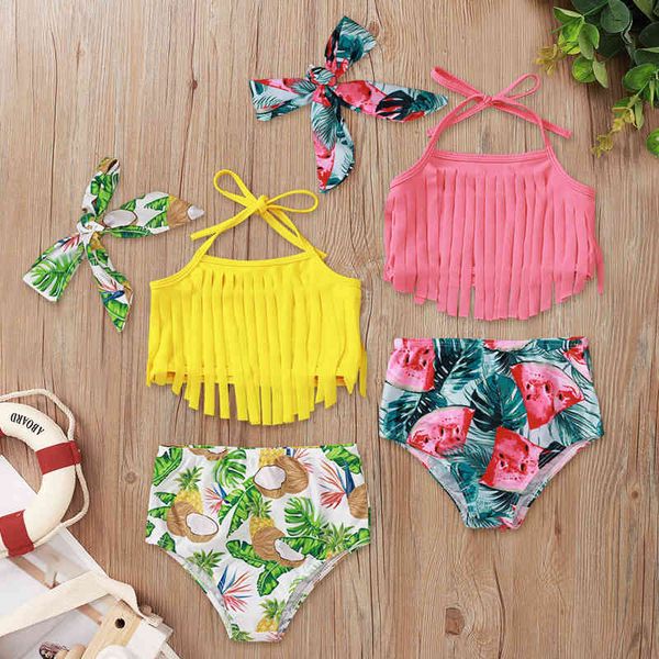 

summer swimsuit strap coconut watermelon print baby suit fashion infant girl beach swimwear 210515, Black