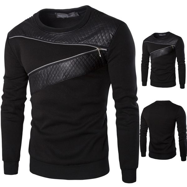 

men's round neck long sleeve fashion zipper decoration sweater coat men's 48, Black