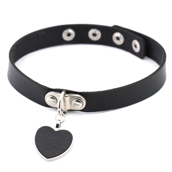 

fashion punk gothic leather choker necklace heart studded spike rivet buckle collar funky torques necklace women jewelry, Golden;silver