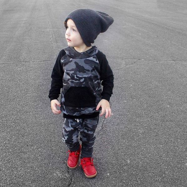 

infant kids baby boys clothes camouflage hooded pants 2pcs outfits, White