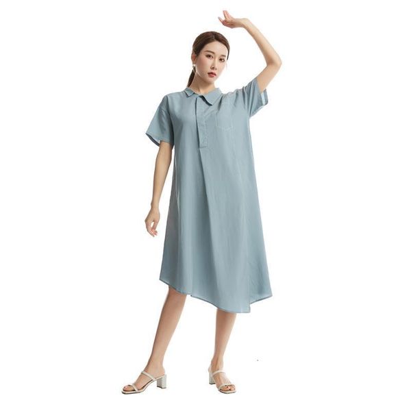

luxury casual dresses fashion 2021 summer literary temperament women's cotton pullover short sleeve lapel a-line drs, Black;gray