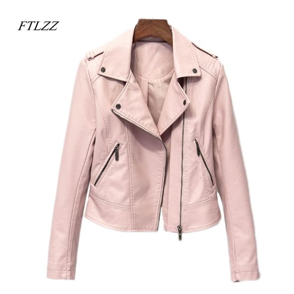 

biker pu leather jacket women fashion slim short design black soft punk zippers all-match coat 210430