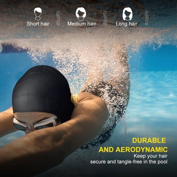 

women swim cap elastic waterproof swimming sports long hair cover ears protect anti-slip pool hat silicone 4 colors caps