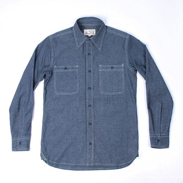 

men's casual shirts reproduction vintage us navy denim chambray work shirt fatigue utility, White;black