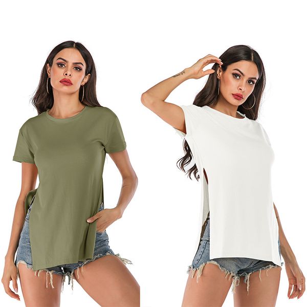 

summer t shirt versatile loose round ne solid short sleeve women's, White