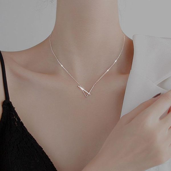 

chokers 2021 exquisite v-shaped pendant shiny cz zircon choker silver lady necklace for women girls gift fashion party jewelry, Golden;silver