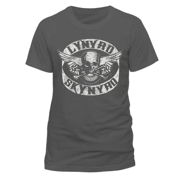 

lynyrd skynyrd t shirt biker patch officially licensed mens grey classic rock, White;black