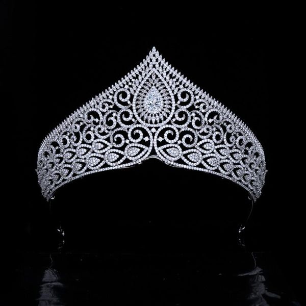 

hair clips & barrettes myfeivo european american pageant model crown bride wedding zircon headdress luxury jewelry hq0568, Golden;silver