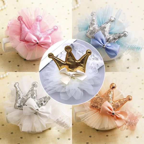 

headwear 1pc flowers blue crown chiffon lace golden white girls rose red bowknot kids paillette pink korean jewelry1, Slivery;white