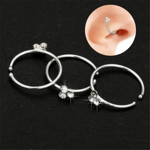 

other wig thin 3 crystal silver diamante nose ring hoop stud-sparkly earrings ik88, Slivery;golden
