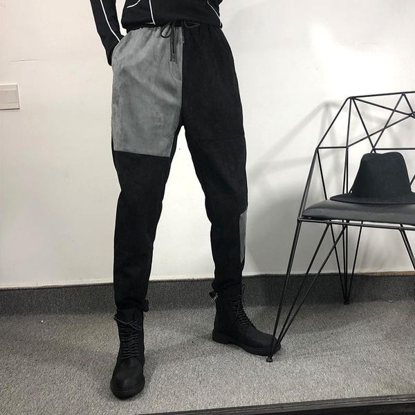 

qiu dong original individual character splice is asymmetrical shows thin bundle leg pants street logo makes old s men's, Black