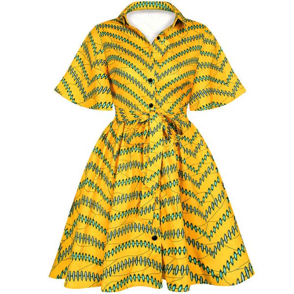 Gelbe Frau Kurzes Kleid African Dashiki Print Casual Tägliche Frauen Kleider Ethnischer Stil Vintage Hohe Taille Robe Sexy Minirock 210524