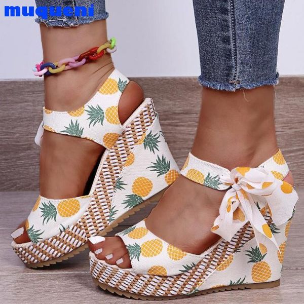 

sandals 2021 comfy wedges floral super high heel flower with butterfly-knot summer polka dot fruit sweet elegant woman shoes, Black