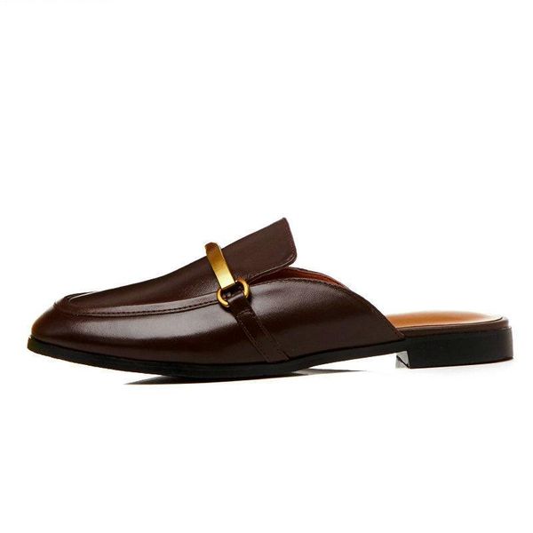 

fashion genuine leather slippers women round toe solid color cow summer ladies mules shoes woman, Black