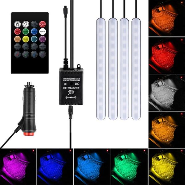 

car interior led rgb light 4 strip 48leds atmosphere lamp remote control music activated footwell interior&external lights