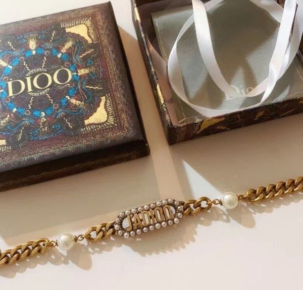 

2021 new designer summer korean d-family letter pearl bracelet in 2021, Gray