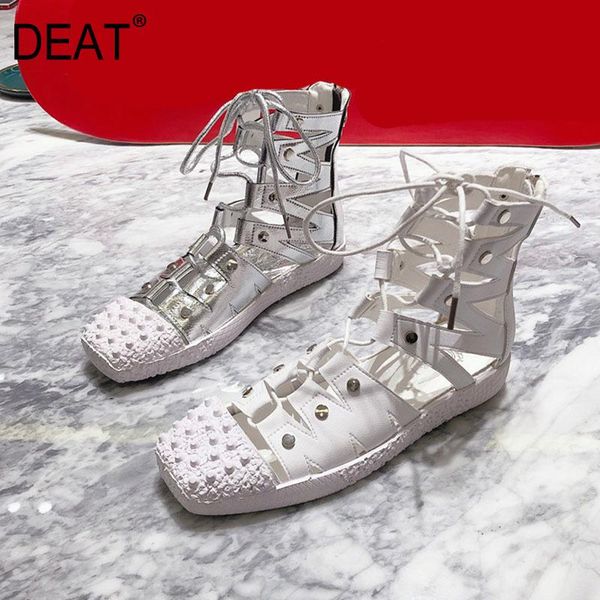 

boots [deat] 2021 square toe lace-up rivet hollow out pu leather single shoes women cool spring summer fashion tide 10h997, Black