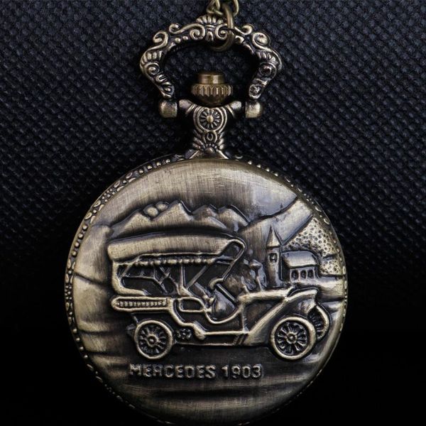 

pocket watches vintage car engraved quartz watch memorial history bronze pendant suitable for men women drivers, Slivery;golden