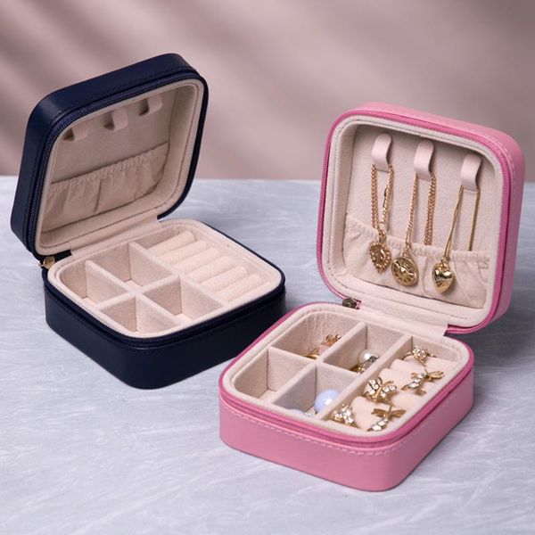

jewelry pouches, bags portable box organizer display travel case boxes zipper leather storage joyeros organizador de joyas, Pink;blue