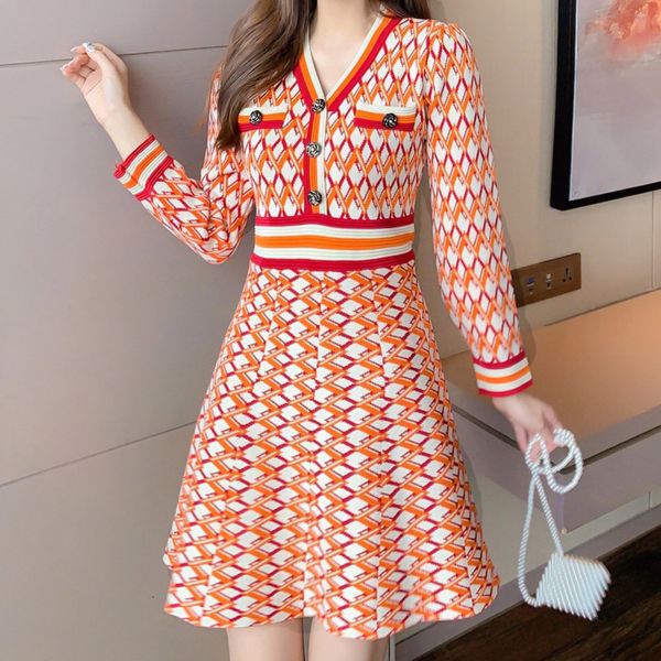 

quality spring runway design vintage chess knitting shirt sleeve party dress, Black;gray