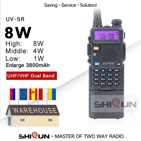 Atualizar 8W UV-5R Walkie Talkie 3800mAh Display bateria Dual Band Baofeng UV5R Portable UHF VHF Dois Way Radio UV 5R