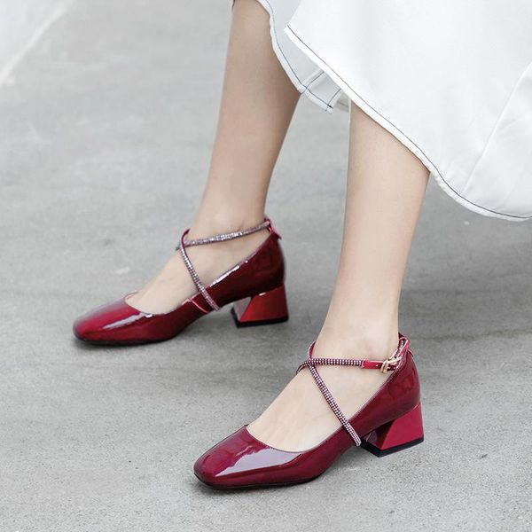 

dress shoes chaussures femme 2021 spring mary jane women's pumps genuine leather fashion british style high heel zapatos mujer, Black