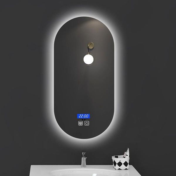 

mirrors smart touch screen anti-fog wall hanging bathroom white light led lamp mirror oval frameless explosion-proof