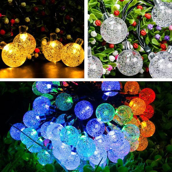 Solar String Light Christmas Day Lanternas LED Bolha Bead Ball 60 Luzes Decoração ao ar livre piscando 2021