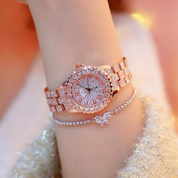 

wristwatches fashion stainless steel strap watches jewelry gift women diamond clock quartz ladies relogios femininos with box, Slivery;brown