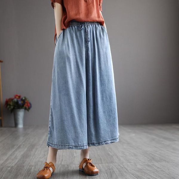 

women's jeans 21 women summer high street style washed bleached sashes loose thin female ankle-length wide leg pants denim, Blue