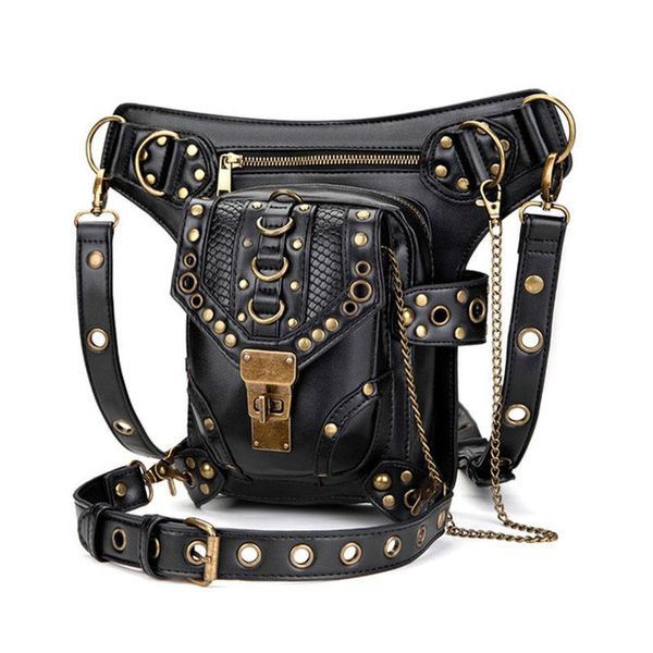 

chain women's small bag steampunk retro motorcycle ladies shoulder messenger backpack women pockets