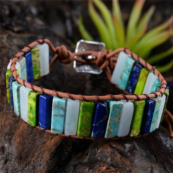 

tennis multicolor bracelet boho natural stone power jewelry fashion drop single leather wrap, Golden;silver