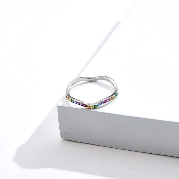 

factory direct sales fashion personality all-match earrings sterling silver irregular rainbow zircon ring for women