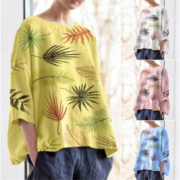 

women vintage boho holiday womens and blouses o neck casual loose floral leaf print blouse shirt plus size blusas ropa muje women's &, White