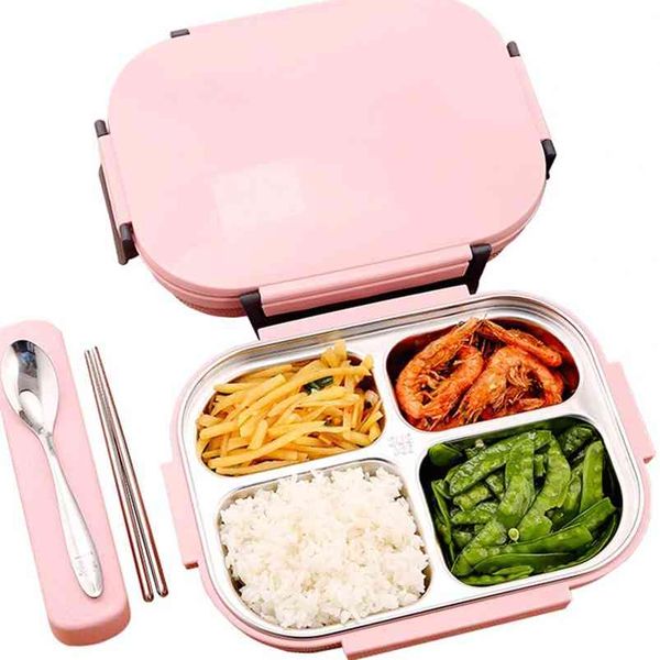 Edelstahl-Lunchbox, umweltfreundlich, Bento mit Taschen und Geschirr, Thermo-Lebensmittel-Aufbewahrungsbehälter, für Erwachsene, Studenten, 210423