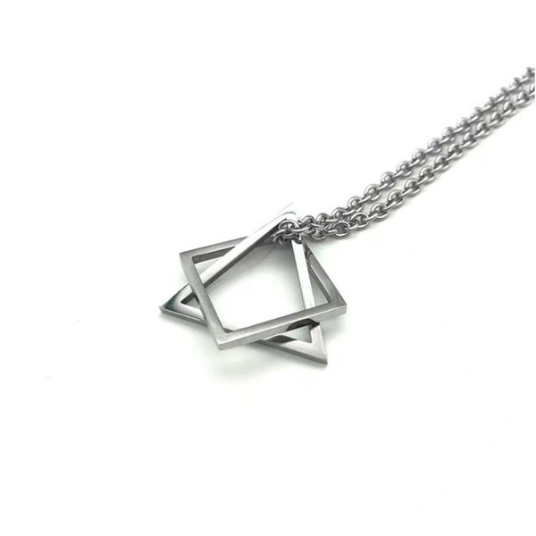 

chains men necklace interlocking square triangle male pendant titanium steel modern trendy geometric necklaces hipster jewelry, Silver