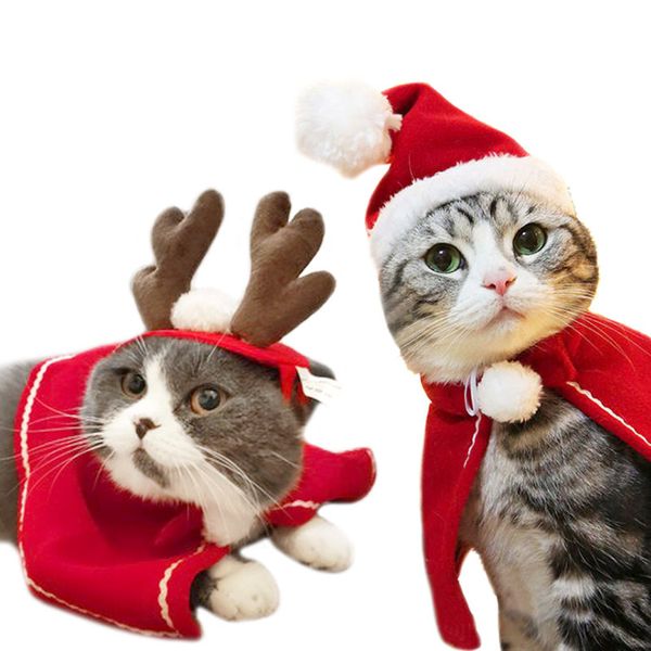 Costume da animale domestico cappello natalizio per costumi per cuccioli di cane gatto regalo sciarpa capodanno Babbo Natale inverno Cosplay fornitura di Halloween
