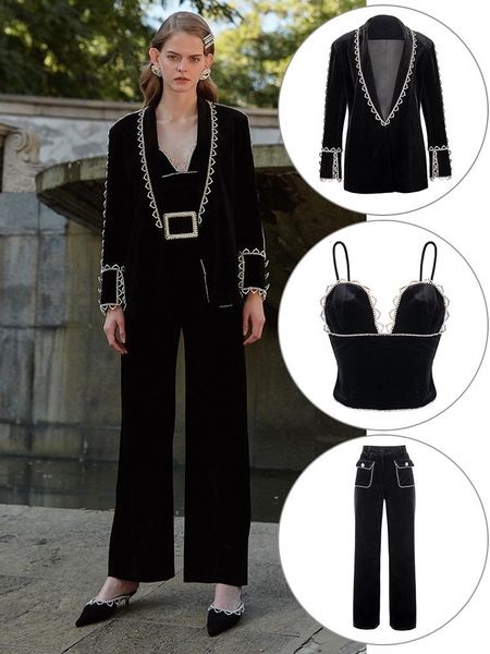 

big name winter women's velvet diamond jacket vest trousers suit 2021 clothing office fashion party 3-piece xl two piece pants, White