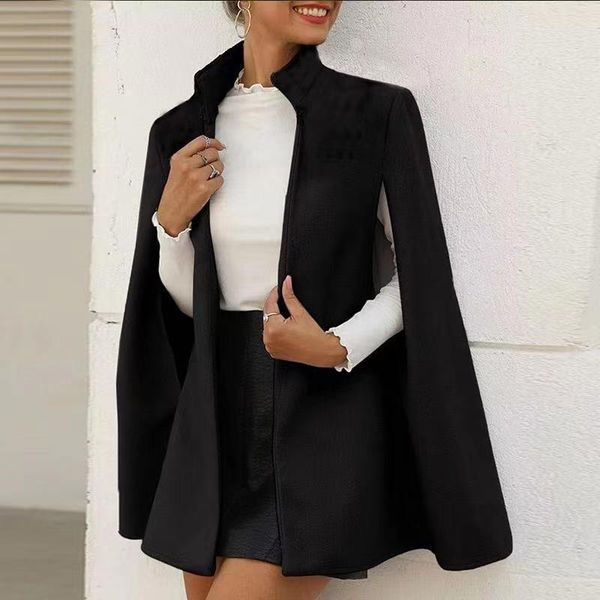 

women's wool & blends 2021 autumn winter coat fashion sleeveless stand collar design split ol commuter professional, Black