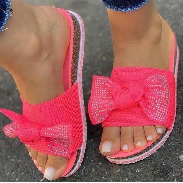 

slippers 2021 summer fashion sandals shoes women bow slipper indoor outdoor flip flops beach female, Black