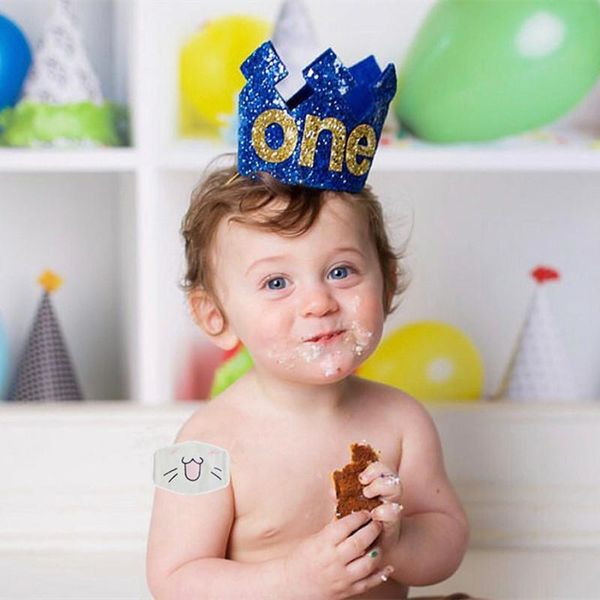 

party hats gold blue baby 1 2 3 year old birthday hat glitter prince crown boy shower 1st decoration po props