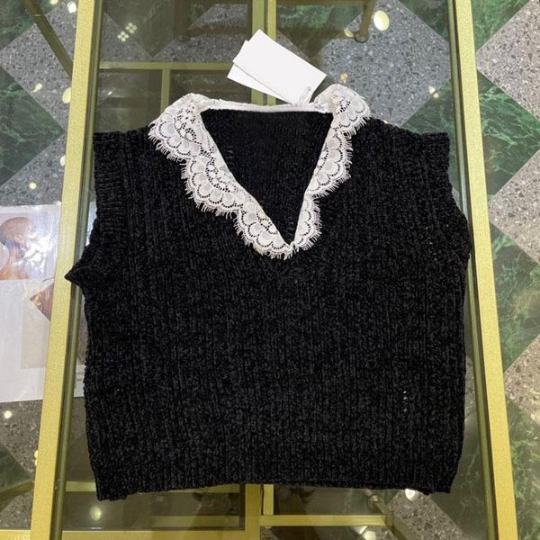 

women's vests high version 2021 autumn and winter temperament college girl lace v-neck corduroy vest, Black;white