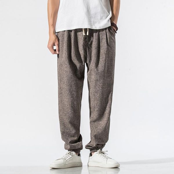 

men's pants baggy cotton linen men harem 2021 hip-hop trousers casual vintage, Black