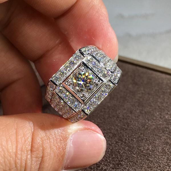 

wedding rings white zircon round stone engagement ring male female luxury crystal classic silver color finger for women men, Slivery;golden